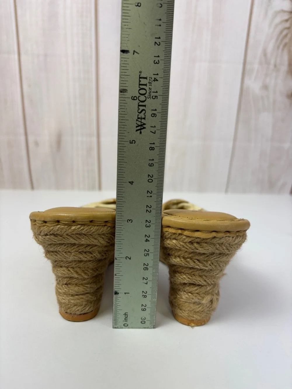 Born Drilles Espadrille Wedge Slide Sandals Leather Fabric Boho Slip-On Tan 8 - Picture 15 of 16